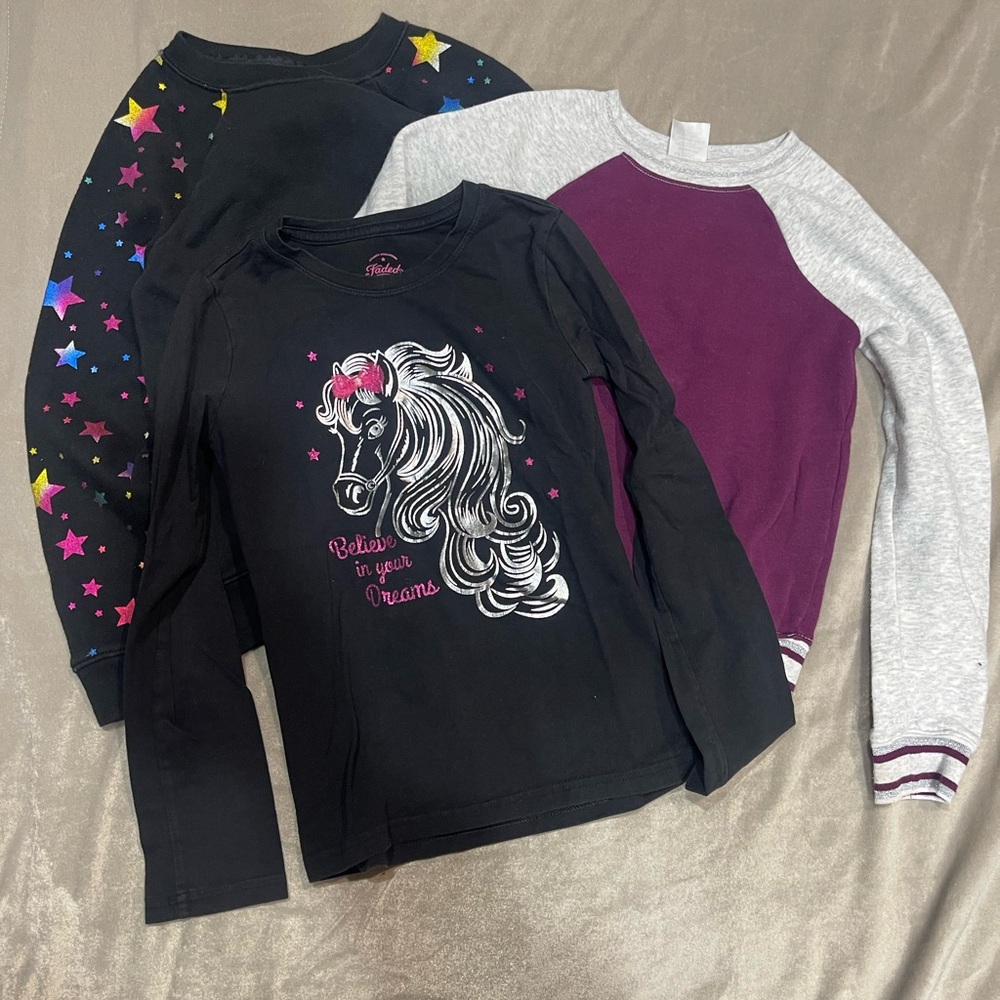 Faded Glory Black and Purple Unicorn Long Sleeve Tees